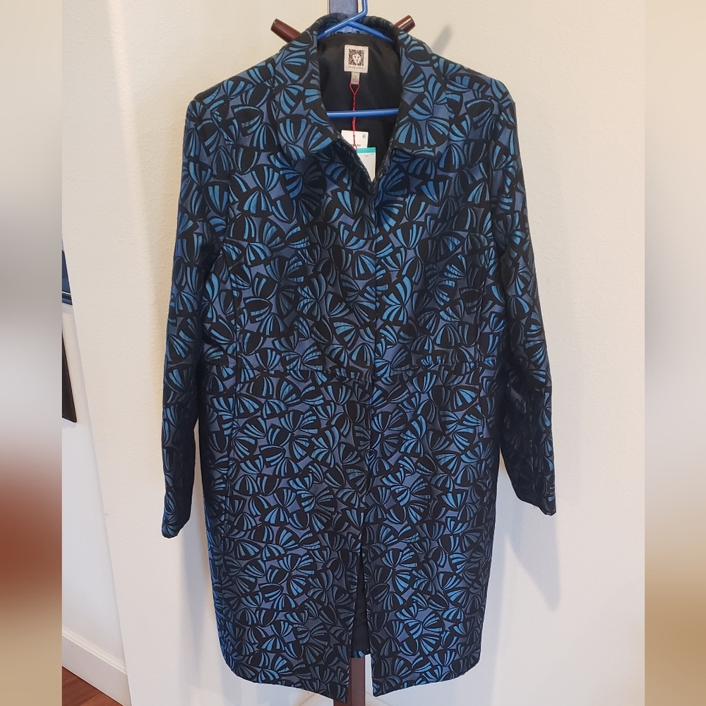 Anne Klein marine blue/black brocade coat, size 16 - NEW
